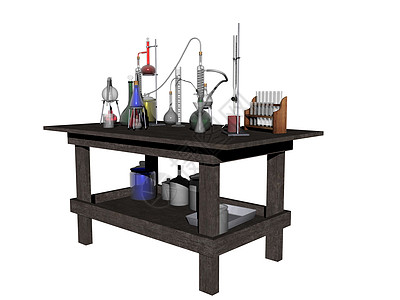 含有许多玻璃杯和化学品的实验室桌表学校眼镜瓶子实验台烧瓶科学船只试管桌子研究背景图片
