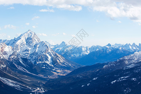 冬季山山脉天空全景顶峰旅游滑雪风景蓝色森林高山图片