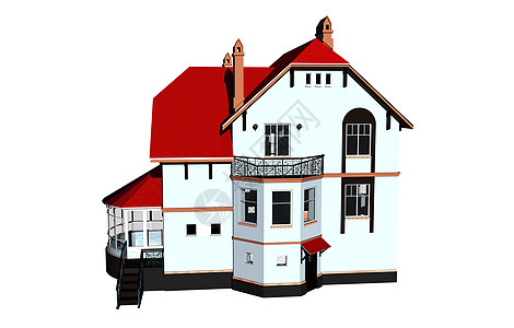 有红色屋顶的大别墅温室栏杆楼梯房子别墅建筑背景图片
