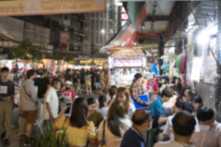 在泰国曼谷唐人城和Peop的 模糊街道食品烧烤摊位指导松坦食物东炎菜肴面条海鲜城市图片