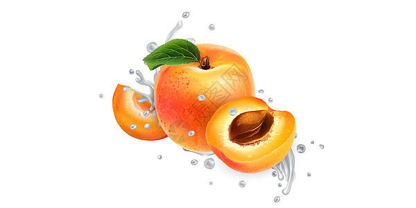 牛奶或酸奶喷洒中的杏子鞭打广告厨房产品美食插图营养饮食飞溅液体图片