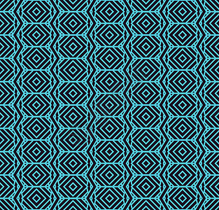 矢量无缝图案 现代时尚线性纹理 重复带有线性元素的几何砖块打印网格六边形窗饰风格平铺蓝色织物纺织品样本背景图片