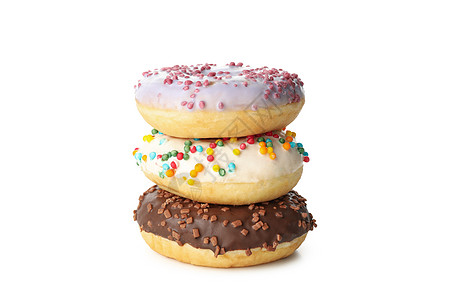 白色背景的甜甜甜圈被孤立紫色面包圆圈团体糖果甜点小雨育肥营养糕点图片