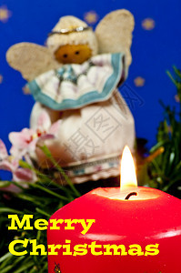 圣诞快乐卡片红色烛光惊喜蜡烛派对燃烧季节性黄色背景图片