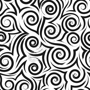 平滑黑波螺旋和环流的几何无缝无缝模式漩涡滚动包装纸液体纺织品线条织物溪流卷曲打印图片