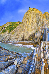 Flysch 巴斯克海岸Flysch Basque沿岸的深孔层 教科文组织全球地公园 西班牙海岸石头荒野自然公园环球生境野生动物图片