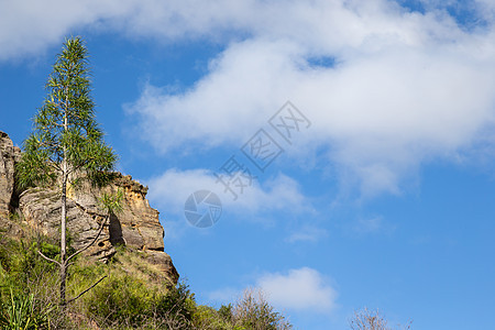 山上布满植物和蓝天空 云雾小蓝色观光爬坡编队地标环境国家土壤岩石农村图片