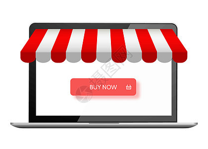 网上商城 数字营销 矢量商店 电子商务购物概念 笔记本电脑上的“立即购买”按钮图片