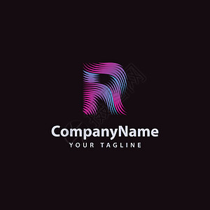 字母R 现代波线Logo设计模板图片