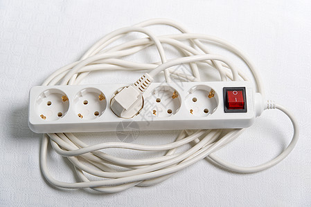 220v的欧洲家庭白色延伸带 白纺织品上装有引信电线金属充电器电气绳索房子连接器纺织品地面电子产品图片
