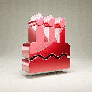 生日蛋糕图标 白色混凝土背景上孤立的红色光泽金属生日蛋糕符号图片