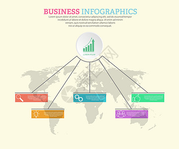 带有视觉图标的图表模板 5个业务阶段 t生产项目战略训练金融空白商业反射命令绘画图片