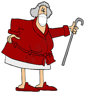 愤怒的老妇人摇动拐杖 戴面罩图片