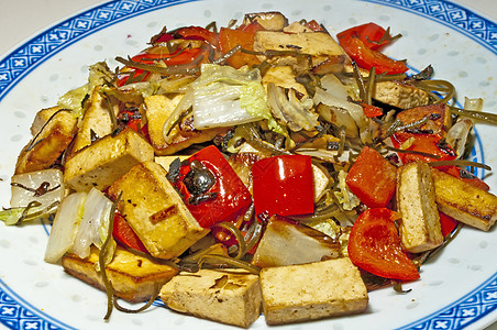 豆腐和蔬菜的中国菜大豆胡椒饮食葫芦藻类食物图片