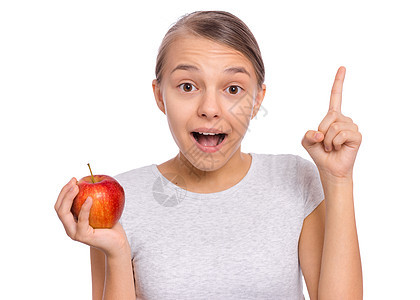 女孩的情感和食物女学生快乐水果饮食牙科蔬菜成人女性孩子乐趣图片