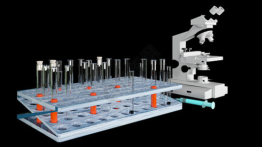 3d 使生物化学实验室研究与显微镜设备和含有液体的科学实验玻璃器件相结合 并进行这种研究技术制药微生物学医疗生物学医院管子科学家图片