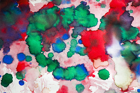 纸上墨水滴 红色 绿色和蓝色墨水喷出背景印迹艺术液体斑点青色绘画颜色刷子流动颜料图片