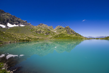 高山山脉湖风景和景观 蓝色美丽而惊人的湖泊全景海滩太阳海岸旅行天空假期环境反射石头场地图片