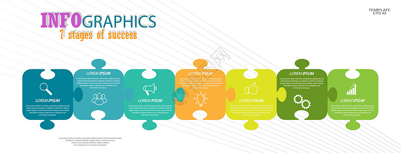 信息图表 带有视觉图标的概念模板 7个阶段图片