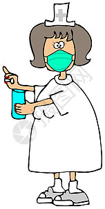 戴面罩的女护士药品帽子玻璃药物女孩医疗插图女士太太传播图片