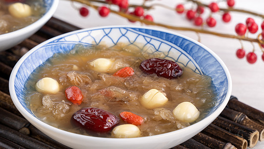 甜雪白真菌汤加莲花种子 奇奈斯枸杞药品饮食美食甜点食谱食物蓝色治疗雪耳图片