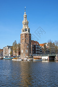 荷兰阿姆斯特丹市风景和蒙泰尔巴山首都城市旅游历史性水塔市中心建筑建造风光地标图片