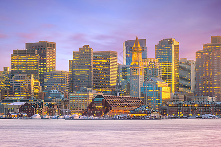 美国马萨诸塞州波士顿的天线商业旅游建筑学景观地标建筑摩天大楼日落全景旅行图片