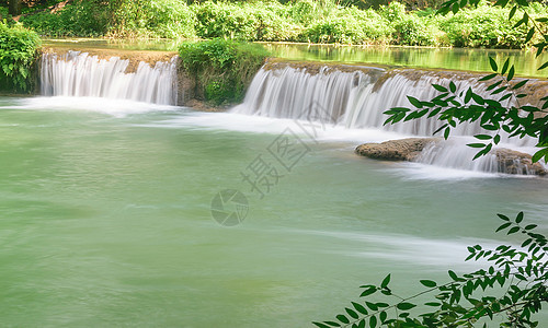 非常美丽的瀑布树木岩石水池树叶旅游蓝色荒野假期牛奶运动图片