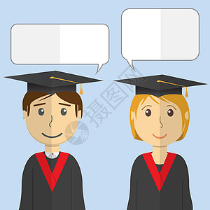 以彩色背景为毕业礼服的学生的现代矢量插图 设计平板仪式庆典考试男人文凭套装成人女士校友知识图片