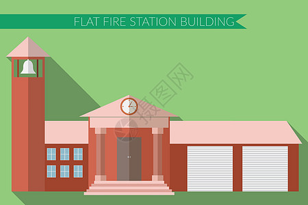 消防站建筑图标的现代矢量插图 彩色背景有很长的阴影以颜色为阴影学习车站城市艺术酒店商业学校景观服务技术图片