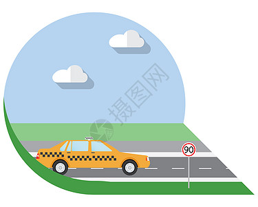 平面设计矢量说明城市交通 城市出租车 侧视图图标图片