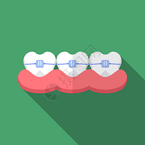 以长阴影显示牙科牙牙套图标的现代矢量插图卫生创造力牙疼金属医生女性门户网站磨牙牙医健康图片