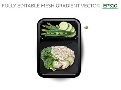 蒸米饭和蔬菜放在一个午餐盒里便当包装饭盒贮存盒子活力豆子食谱小吃长粒图片