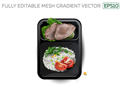 在午餐盒里煮肉和大米及蔬菜食物便当饮食塑料贮存盒子美食饭盒火鸡营养图片