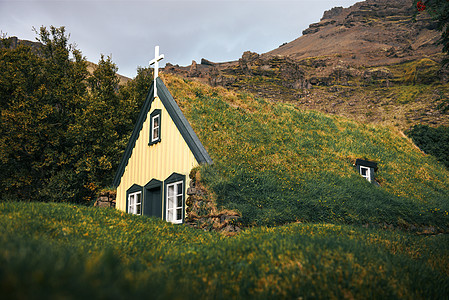 冰岛Hof冰地村庄Turf教堂风景爬坡历史性宗教传统国家地标历史乡村屋顶图片