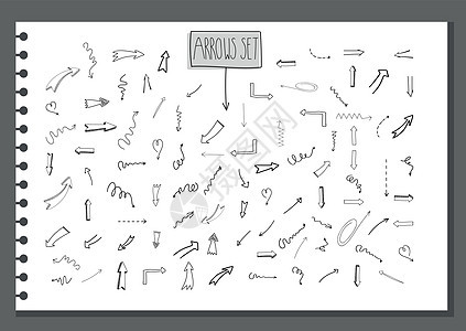 用草图涂鸦样式绘制各种箭头是手的矢量组图片