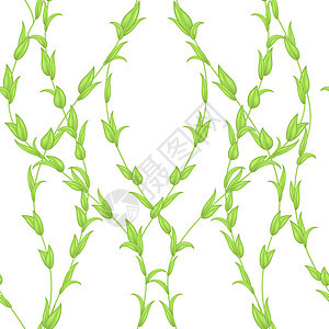 在白色背景上隔离的绿色茎和叶的矢量无缝图案 用于在织物或纸张上打印的夏季或春季纹理 装饰风格图片