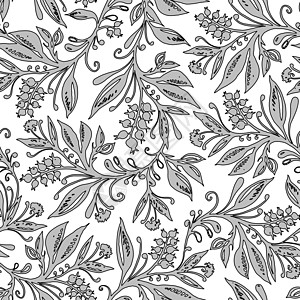 弗洛拉丝无缝的图案 灰色有叶子和浆果 手绘画纺织品森林花瓣植物枝条博客艺术卡片花卉墙纸图片