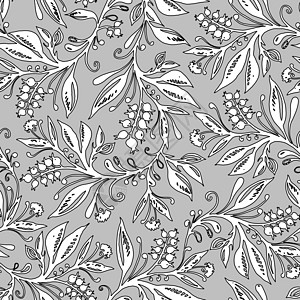 弗洛拉丝无缝的图案 灰色有叶子和浆果 手绘画花卉艺术博客卡片墙纸打印绘画花瓣包装纺织品图片