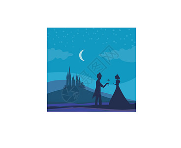 魔法城堡和公主与王子女士天空夹子月亮艺术满月婚姻压痛框架插图图片