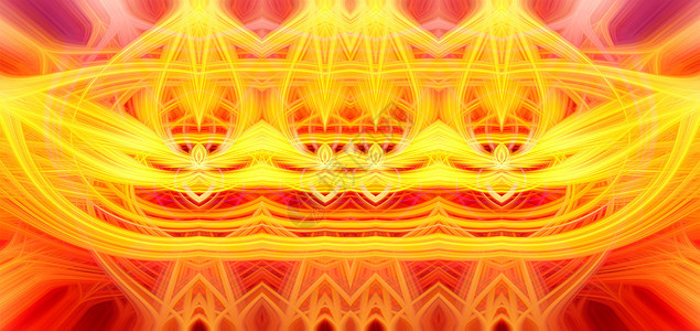 美丽的抽象交织在一起的发光 3d 纤维形成了火花 火焰 花朵 相互关联的心形 黄色 橙色和红色 横幅尺寸 插图活力计算机生物设计图片