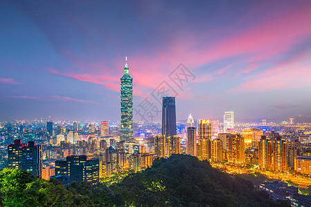 台北市天际的黄昏旅游高楼景观场景建筑戏剧性建筑学旅行市中心日落图片