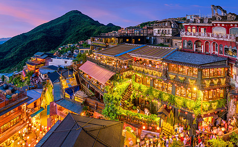 台北Jiufen老街最景色村庄历史性爬坡旅行风景房屋街道景观餐厅地标图片