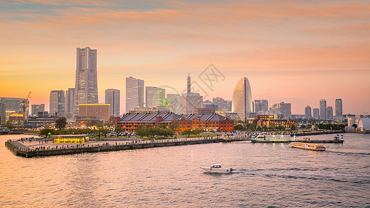 日本横滨市风景城市天际日落建筑学旅行地标建筑海岸沿海市中心图片