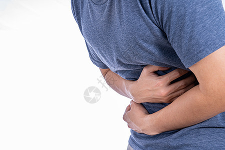 患有胃痛和外伤的人与世隔绝的白种背景 保健和医疗概念以及女性胃炎肿瘤肠炎女士治疗腹痛腹部癌症阑尾炎图片