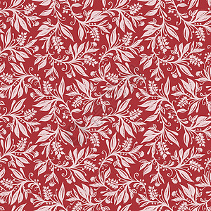 Floral无缝模式 有红红红和粉红葡萄酒的叶子和浆果图片