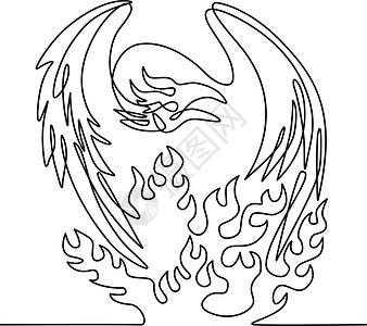 a 凤凰神话鸟 它在火前观光连续线绘制黑白分界线上 具有同步性图片