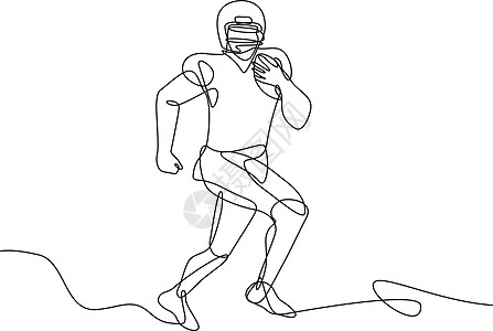 美式足球美国足球跑回后宽接收器四分卫或紧端赛跑 配有球连续线绘图设计图片