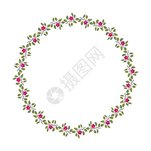 Floral 孤立的矢量花环 树枝和叶叶以及白上明亮的紫红花绿色元素植物边缘设计花瓣织物打印纺织品包装图片