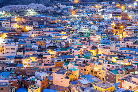 Gamcheon文化村夜景 韩国釜山场景旅行地标建筑物市中心村庄文化艺术吸引力城市图片